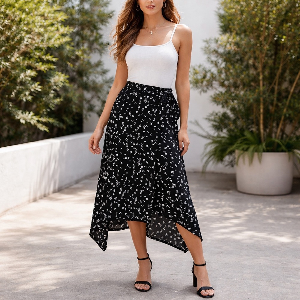 C/Meo Collective faux wrap skirt asymmetrical hem Small trendy arsty business